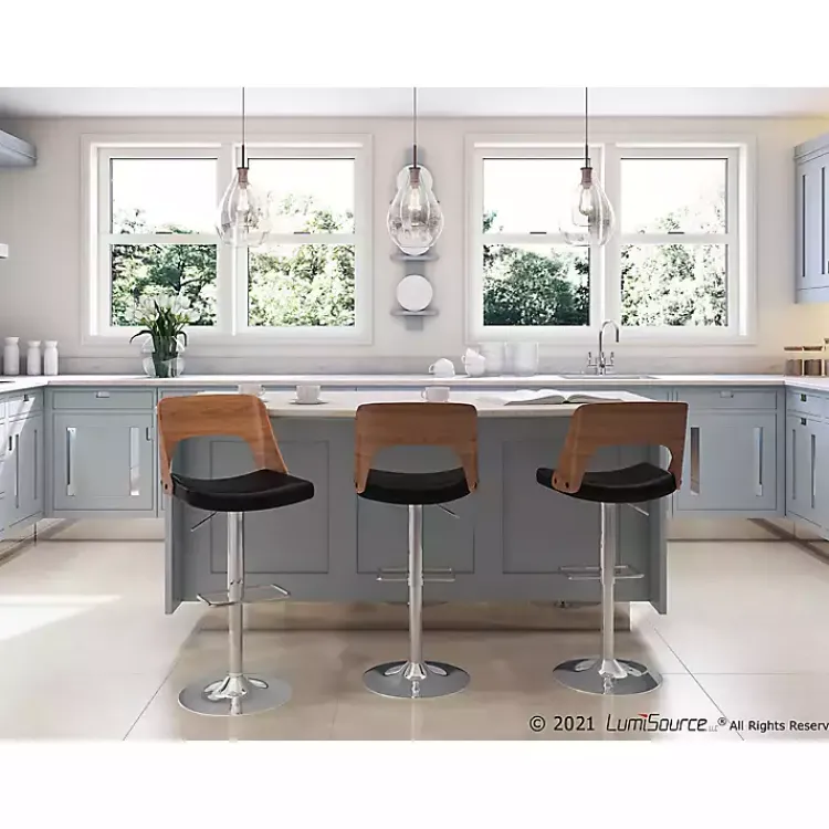 Bar Stools & Counter Height Stools-Kirklands Home Cherry Wood and Leather Swivel Bar Stool Black