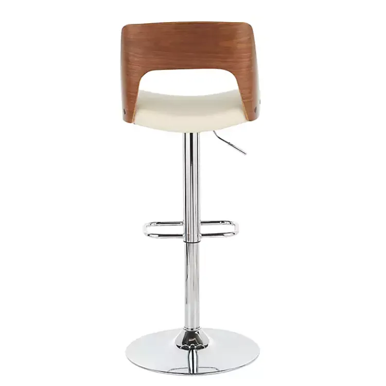 Bar Stools & Counter Height Stools-Kirklands Home Cherry Wood and Leather Swivel Bar Stool Ivory
