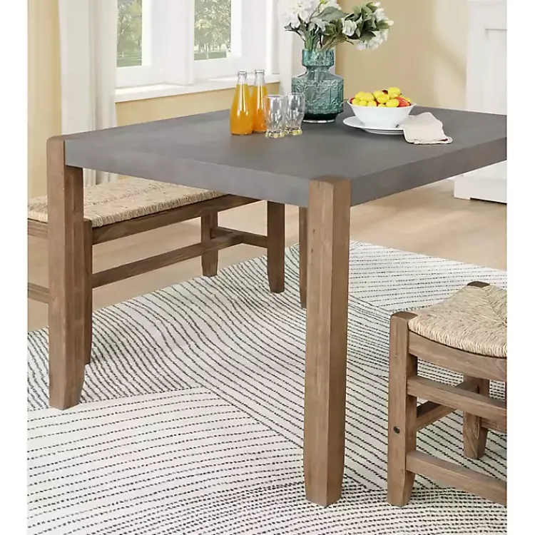 Dining Tables-Kirklands Home Amber Wood Faux Concrete Top Dining Table Brown