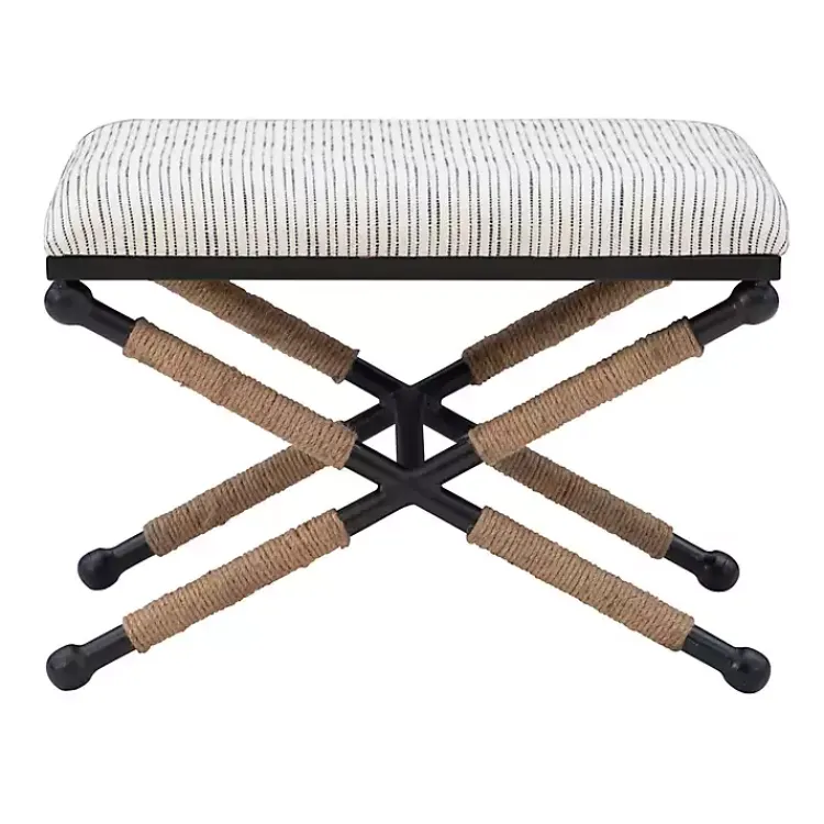 Benches & Ottomans-Kirklands Home Eclectic Black and White Striped X Frame Bench