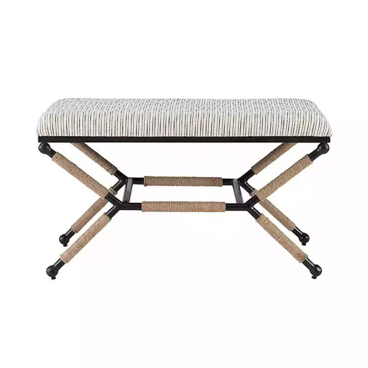 Benches & Ottomans-Kirklands Home Eclectic Black and White Striped X Frame Bench
