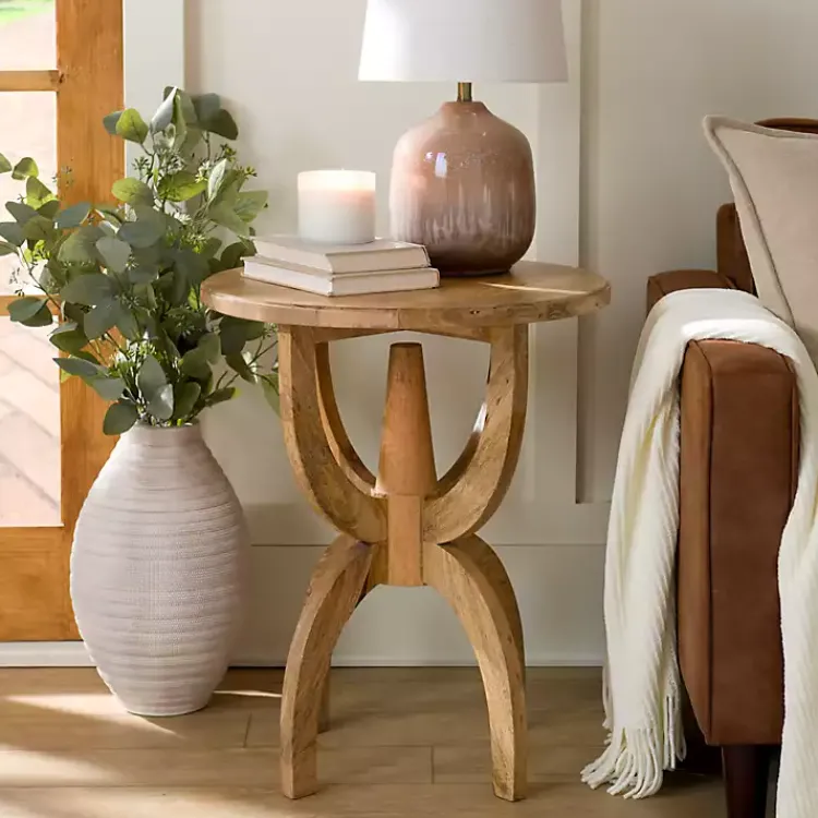 Accent & End Tables-Kirklands Home Natural Wood Round Dori Side Table Tan