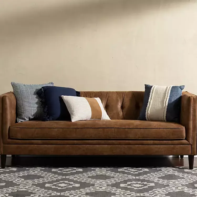 Sofas & Loveseats-Kirklands Home Wyatt Chester Faux Leather Formal Sofa Brown