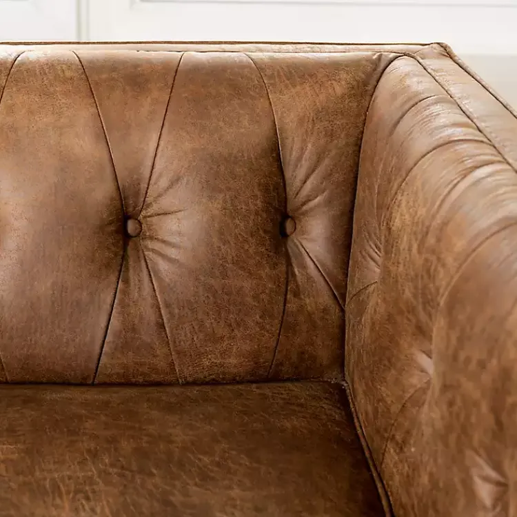Sofas & Loveseats-Kirklands Home Wyatt Chester Faux Leather Formal Sofa Brown