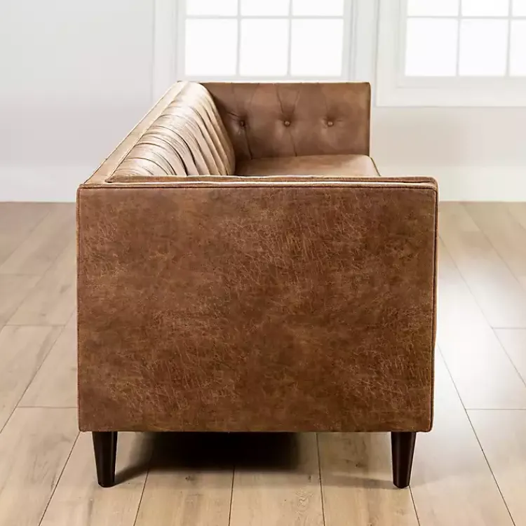 Sofas & Loveseats-Kirklands Home Wyatt Chester Faux Leather Formal Sofa Brown