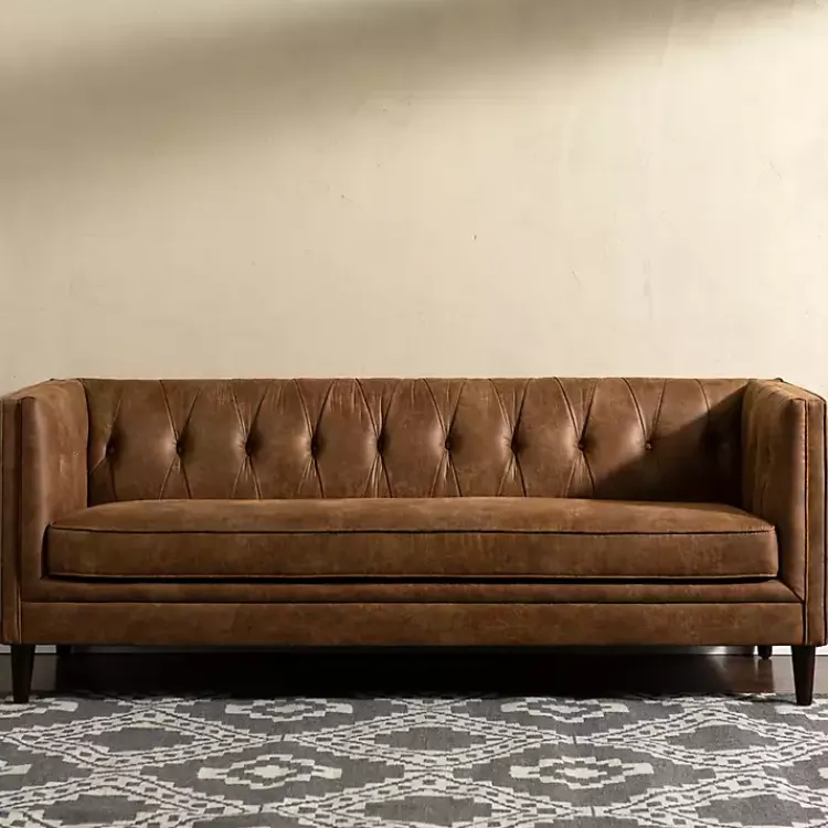 Sofas & Loveseats-Kirklands Home Wyatt Chester Faux Leather Formal Sofa Brown