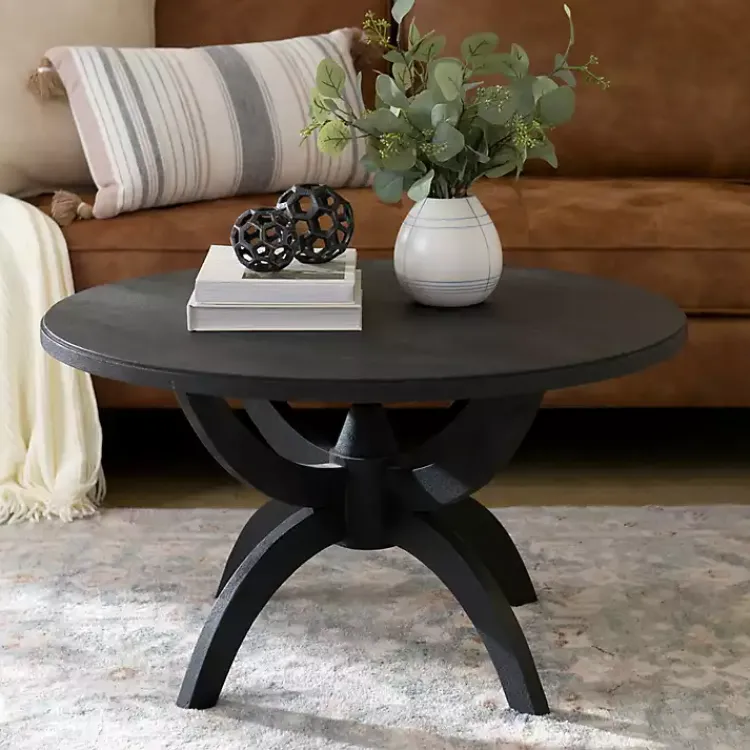 Coffee Tables-Kirklands Home Wood Round Dori Coffee Table Black
