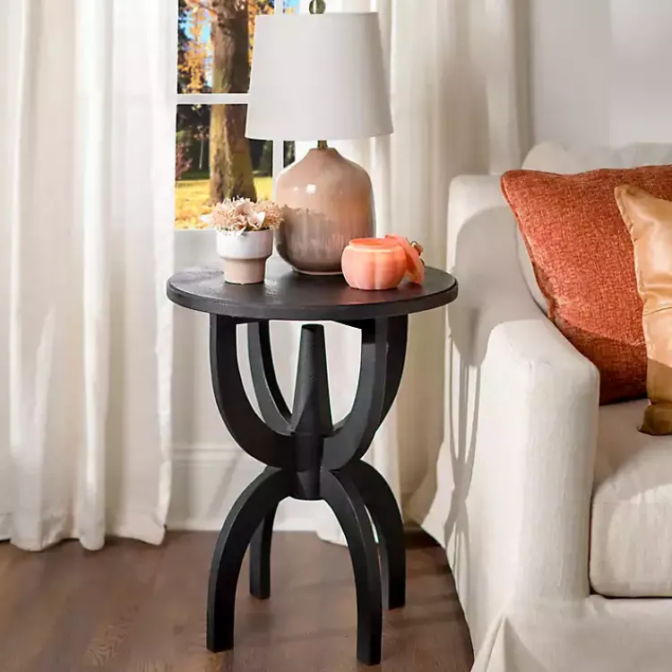 Accent & End Tables-Kirklands Home Wood Round Dori Side Table Black