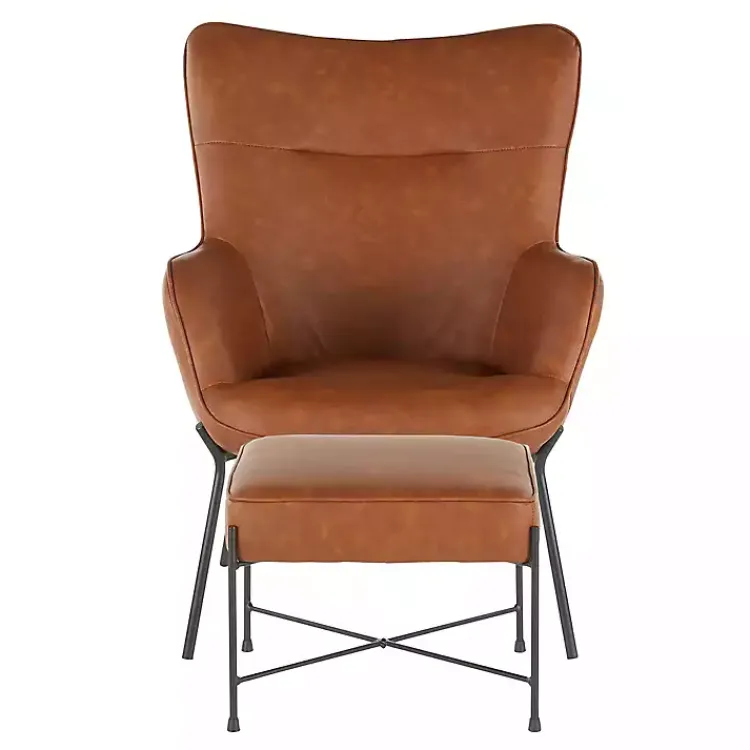 Accent Chairs-Kirklands Home Camel Faux Leather 2-pc. Chair and Ottoman Set Brown