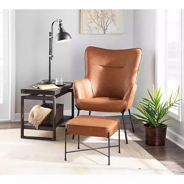 Accent Chairs-Kirklands Home Camel Faux Leather 2-pc. Chair and Ottoman Set Brown