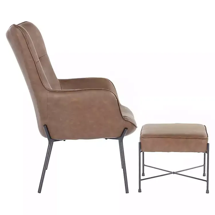 Accent Chairs-Kirklands Home Espresso Faux Leather 2-pc. Chair and Ottoman Set Brown