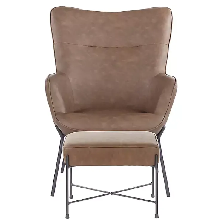 Accent Chairs-Kirklands Home Espresso Faux Leather 2-pc. Chair and Ottoman Set Brown