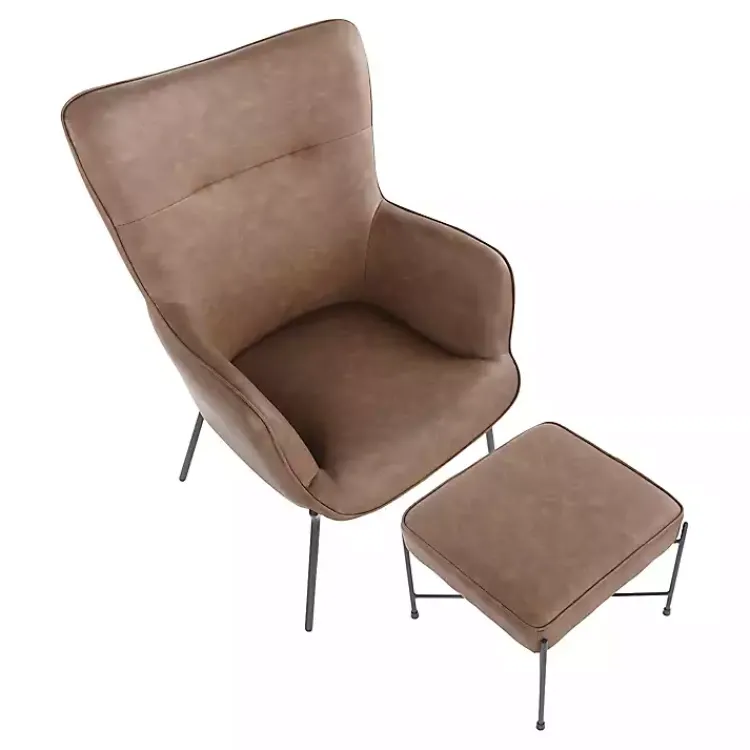 Accent Chairs-Kirklands Home Espresso Faux Leather 2-pc. Chair and Ottoman Set Brown