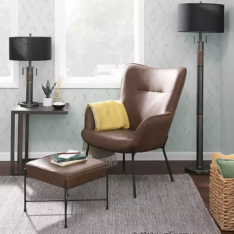 Accent Chairs-Kirklands Home Espresso Faux Leather 2-pc. Chair and Ottoman Set Brown