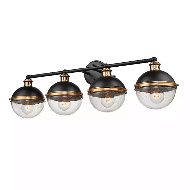 Flush Mount Lighting-Kirklands Home Black Metal and Glass 4-Globe Vanity Light