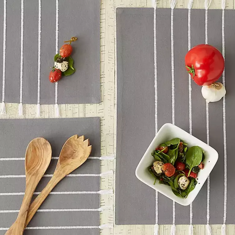 Table Linens-Kirklands Home and White Striped Placemats, Set of 4 Gray