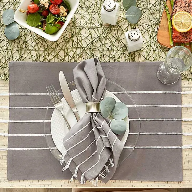 Table Linens-Kirklands Home and White Striped Placemats, Set of 4 Gray