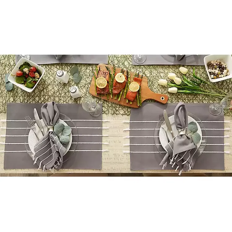 Table Linens-Kirklands Home and White Striped Placemats, Set of 4 Gray