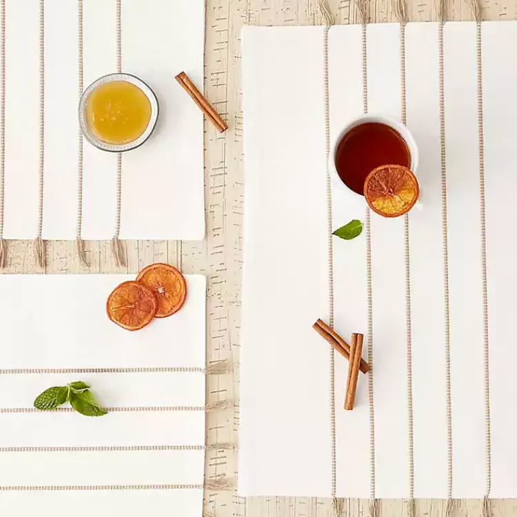 Table Linens-Kirklands Home and Stone Striped Placemats, Set of 4 White