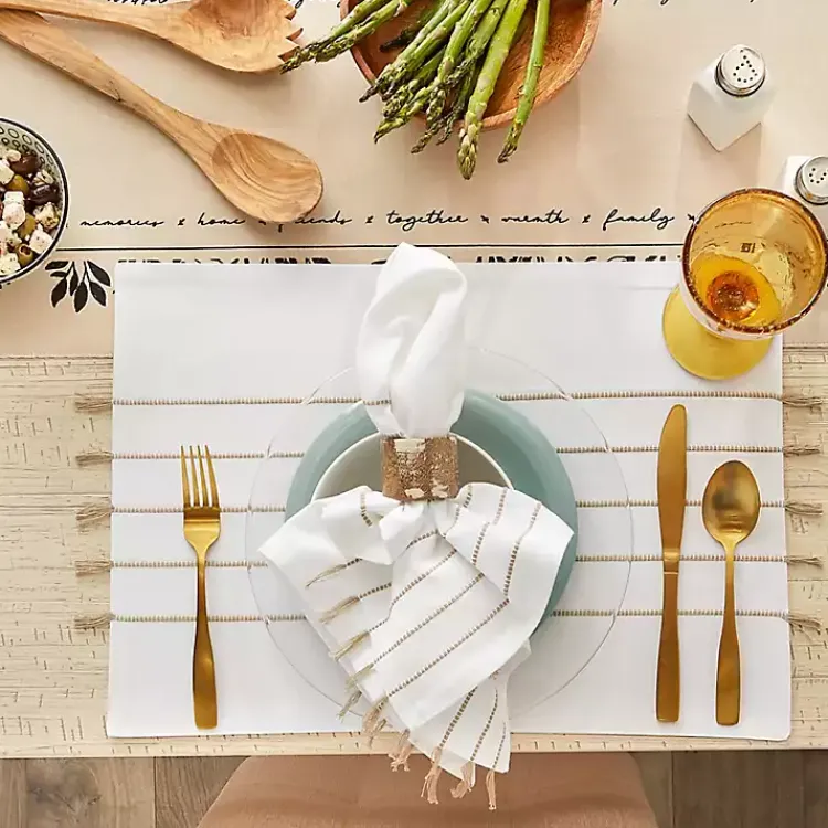 Table Linens-Kirklands Home and Stone Striped Placemats, Set of 4 White