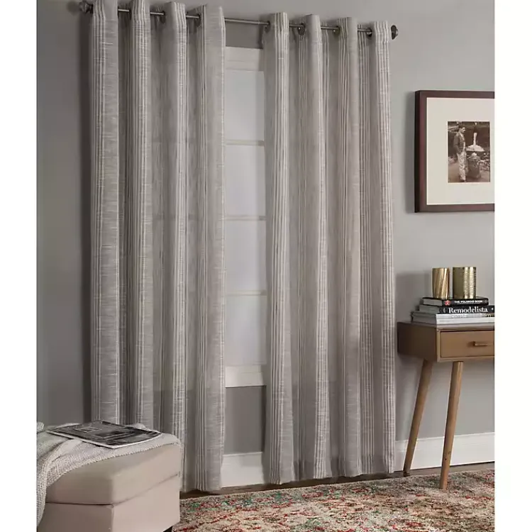 Curtains & Drapes-Kirklands Home Graphite Stripe Single Curtain Panel, 84 in.
