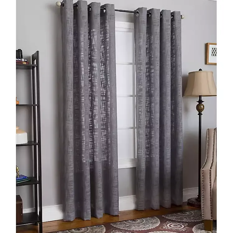 Curtains & Drapes-Kirklands Home Woven Single Curtain Panel, 84 in. Gray
