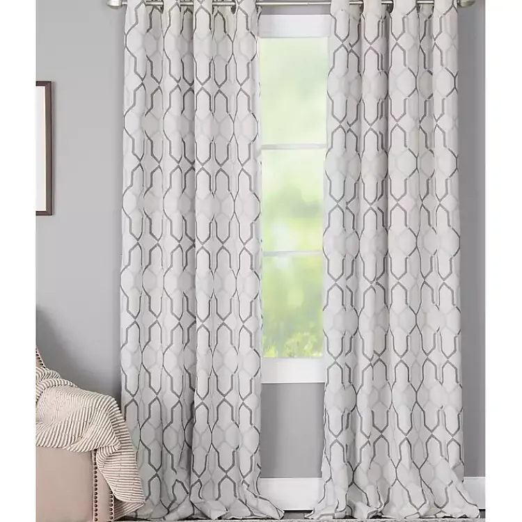 Curtains & Drapes-Kirklands Home Mushroom Interlock Single Curtain Panel, 84 in.