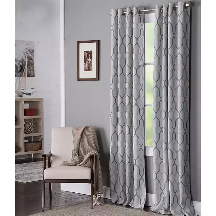 Curtains & Drapes-Kirklands Home Blue Interlock Single Curtain Panel, 84 in.