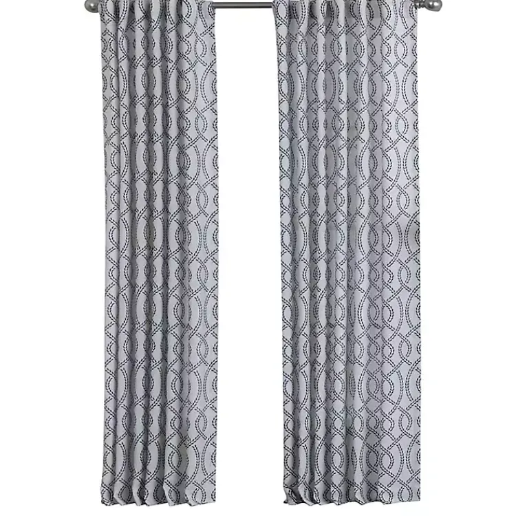 Curtains & Drapes-Kirklands Home Navy Trellis Woven Single Curtain Panel, 84 in.