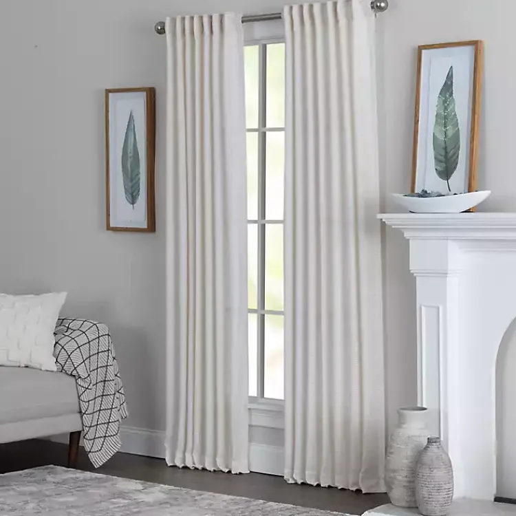 Curtains & Drapes-Kirklands Home Cream Solid Pleated Single Curtain Panel, 84 in. White
