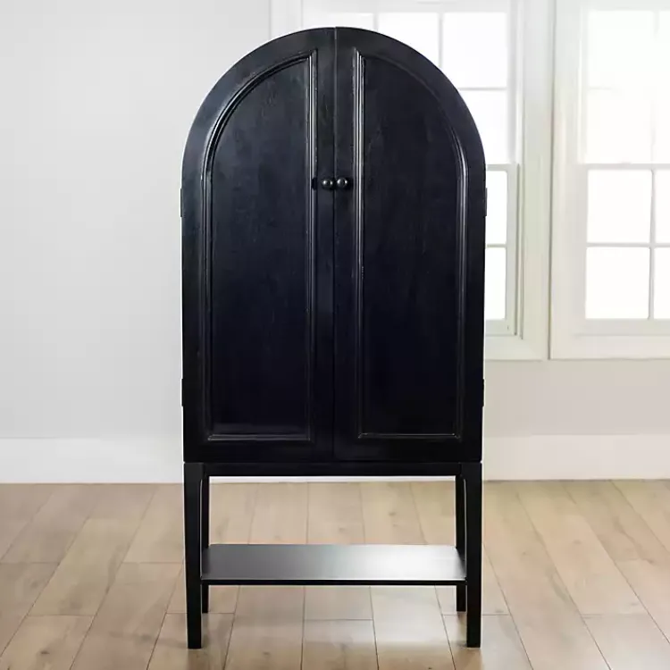 Cabinets & Sideboards-Kirklands Home Black Arch Wood Bar Cabinet