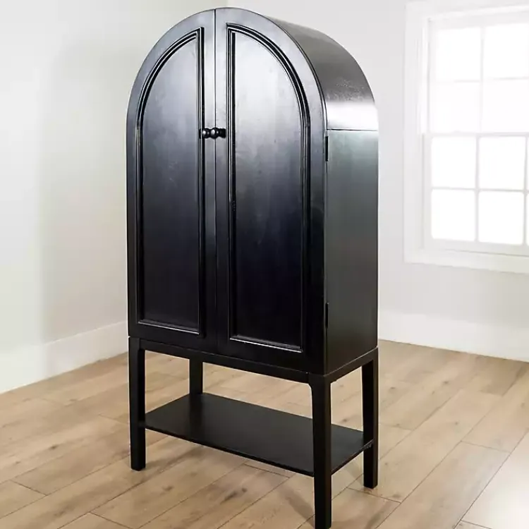 Cabinets & Sideboards-Kirklands Home Black Arch Wood Bar Cabinet