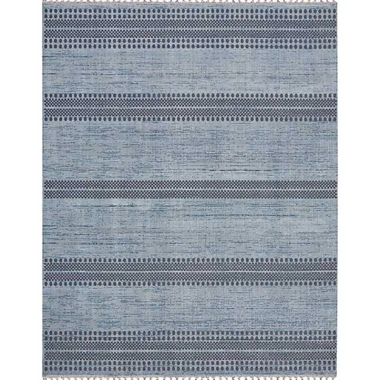 Area Rugs-Kirklands Home Charcoal and Blue Stripes Fringe Area Rug, 7x10