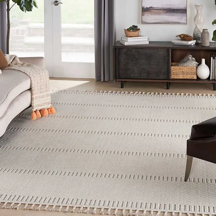 Area Rugs-Kirklands Home Chevron Diamond Tasseled Area Rug, 7x10 Ivory