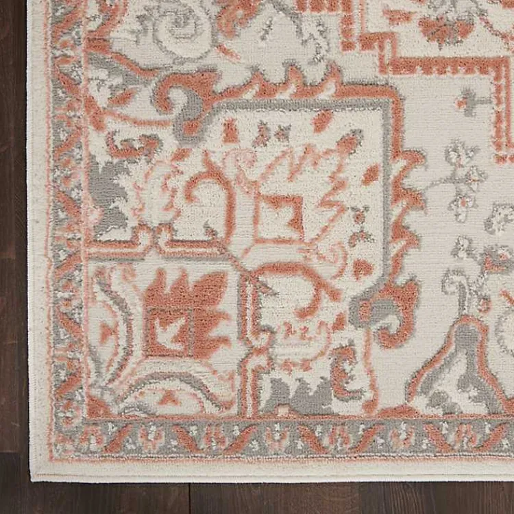 Area Rugs-Kirklands Home Ivory and Rose Floral Medallion Area Rug, 5x7