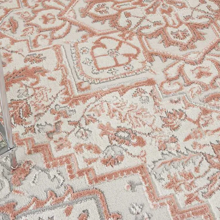 Area Rugs-Kirklands Home Ivory and Rose Floral Medallion Area Rug, 5x7