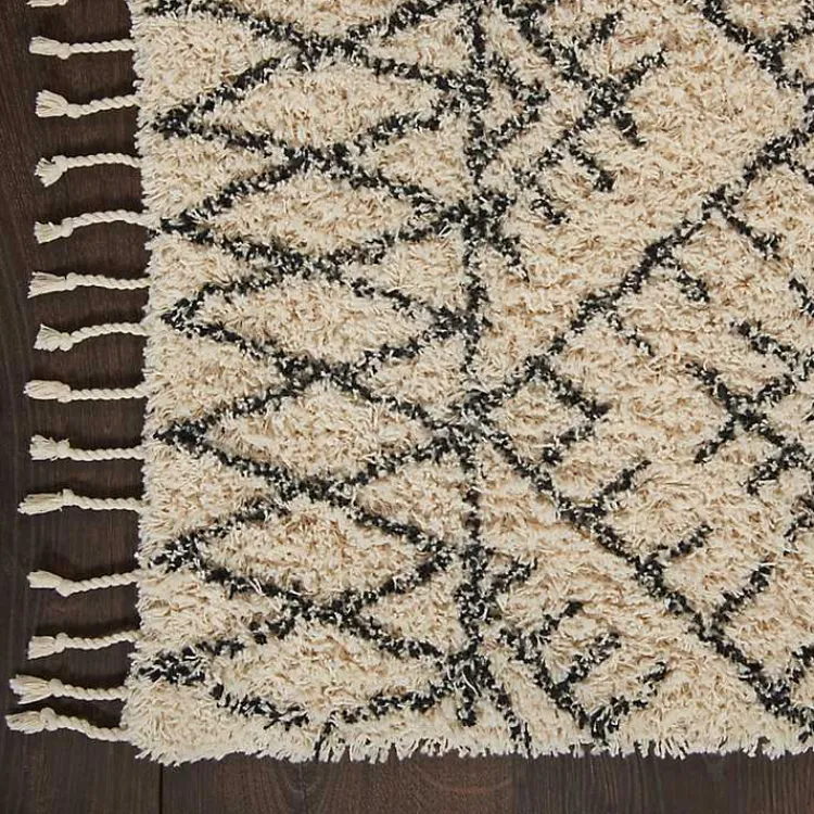 Area Rugs-Kirklands Home Charcoal and Ivory Linear Fringe Runner, 2x6