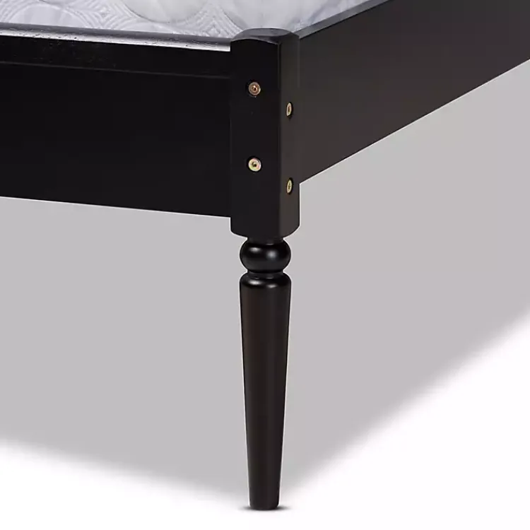 Beds & Headboards-Kirklands Home Mid-Century Black Wood Rattan Queen Platform Bed