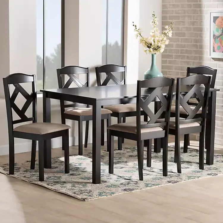 Dining Tables-Kirklands Home Sandy Beige Diamond Back 7-pc. Dining Set