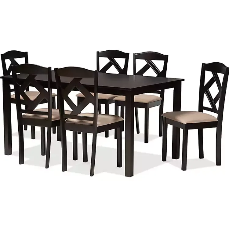 Dining Tables-Kirklands Home Sandy Beige Diamond Back 7-pc. Dining Set