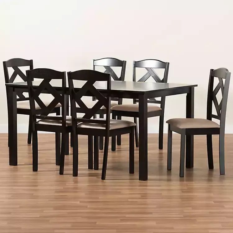 Dining Tables-Kirklands Home Sandy Beige Diamond Back 7-pc. Dining Set