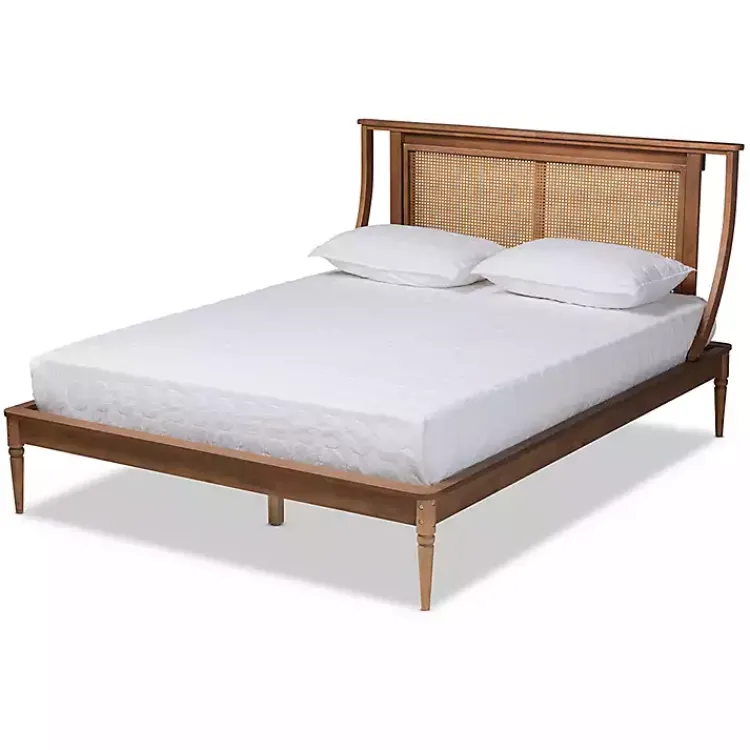 Beds & Headboards-Kirklands Home Walnut Rattan Swooping Queen Platform Bed