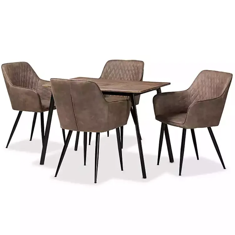 Dining Tables-Kirklands Home Table and Leather Bucket Chairs 5-pc. Dining Set
