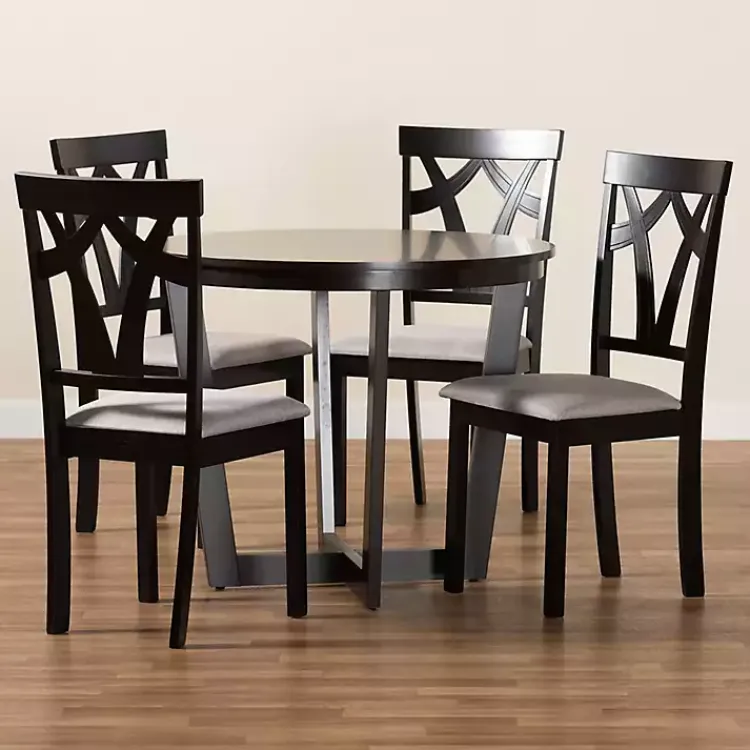 Dining Tables-Kirklands Home Dark Wooden Interlocked Base 5-pc. Dining Set