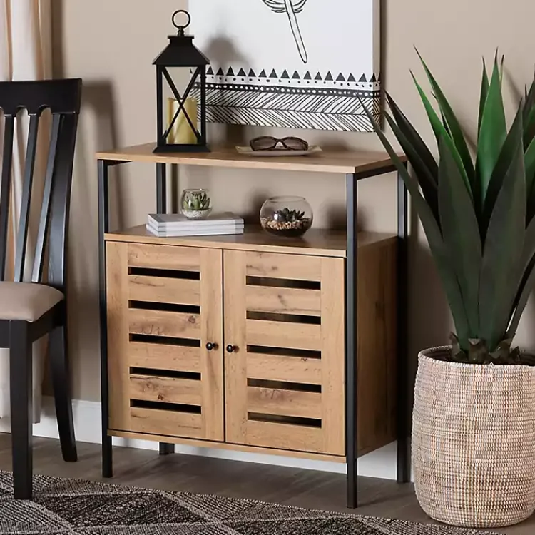 Entryway Furniture-Kirklands Home Slatted Oak Wood Cabinet