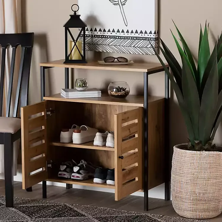 Entryway Furniture-Kirklands Home Slatted Oak Wood Cabinet