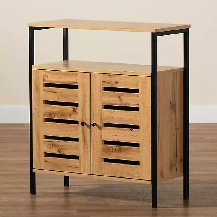 Entryway Furniture-Kirklands Home Slatted Oak Wood Cabinet
