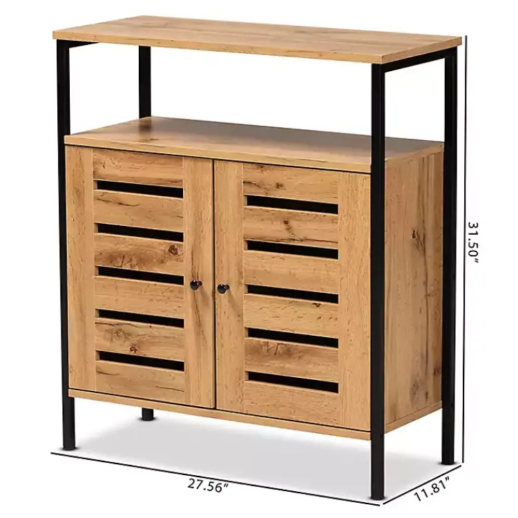 Entryway Furniture-Kirklands Home Slatted Oak Wood Cabinet