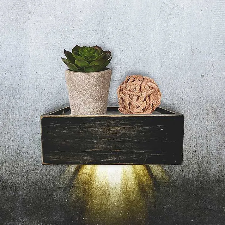 Shelves-Kirklands Home Black LED Floating Shelf with Remote, 7 in.