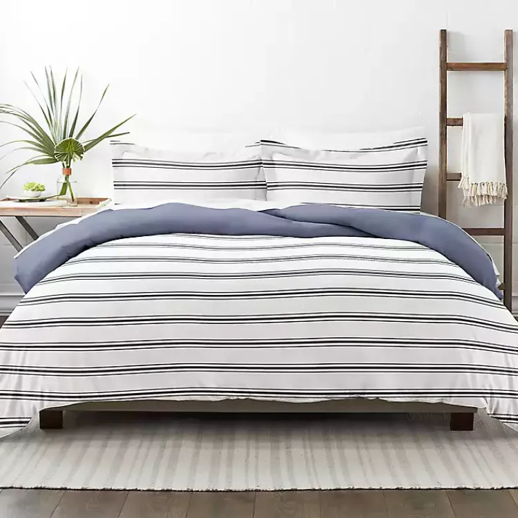 Duvets-Kirklands Home Navy Blue Echo Stripe 3-pc. King Duvet Cover Set
